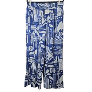 NEW Haute Hippie XL Cotton Blue White Wide Leg Coastal Tropical Pant Casual